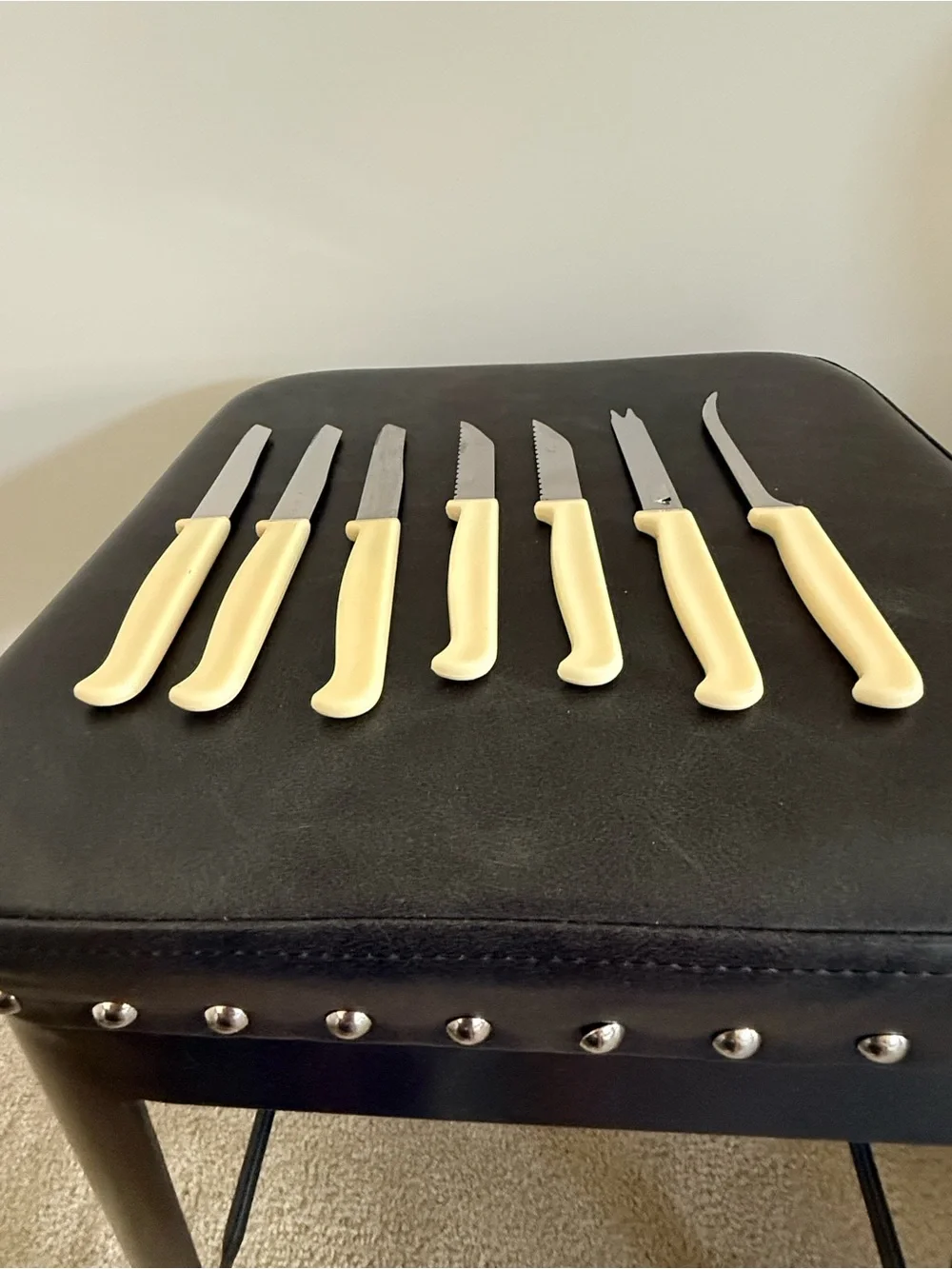 Vintage Quikut Ivory Serrated Knives - USA Stainless with Bakelite Handles